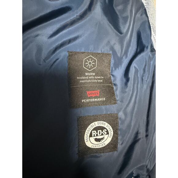 Levis Strauss Jacket Mens Small Light Wash Denim Down Puffer Coat RDS Warm - Picture 10 of 14